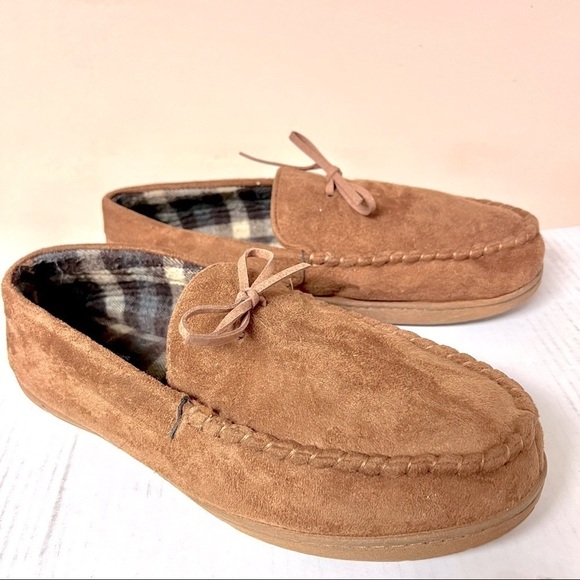 DOCKERS mens moccasin slippers tan suede size 11-12 - Picture 2 of 10